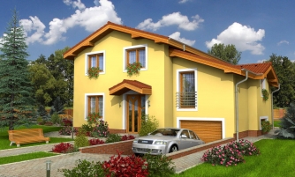 Mehrgeschossiges Einfamilienhaus mit Keller und Zimmern im Erdgeschoss. 